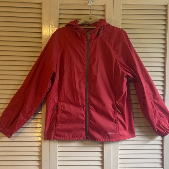 Eddie Bauer Red Hooded Rain Jacket - Picture 1 of 8